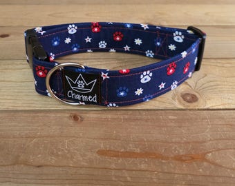 13"-26" Dog Collar 1.5" Width, Pet Collar, Large Dog Collar, Medium Collar, Small, 4th of July, Patriotic, Red White & Blue Collar, Holiday