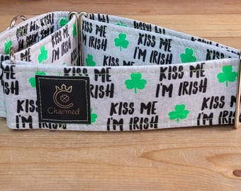 15"-27" St. Patrick's Day Martingale Collar 2" Width, Pet Collar, Small, Medium, Large Collar, XL, Lucky Dog, Holiday Collar, Kiss Me