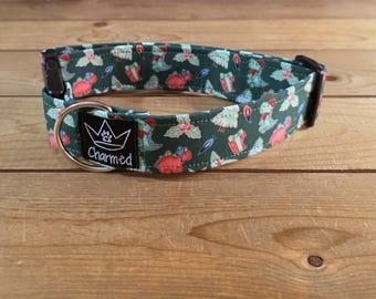 13"-26" Christmas Dog Collar 1.5" Width, Pet Collar, Small, Medium, Large Dog Collar, Holiday Collar, Side Release Buckle, Santa, Lights