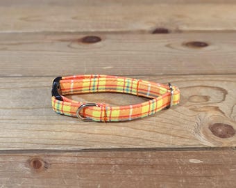 5.5"-10" Dog Collar 3/8" Width, Pet Collar, XS, Small, Cat, Tiny Dog Collar, Kittens, Teacup, Neon Plaid, Summer Plaid