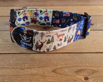 14"-28" Patchwork Pups Dog Collar 2" Width, Pet Collar, Small, Medium, Large, XL, Patchwork Collar, Boy Collar