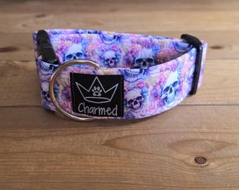 PETITE 11"-18" Dog Collar 1.5" Width, Pet Collar, Small, Skull Dog Collar, Flower Collar, Buckle Dog Collar, Summer Dog, Girl Collar
