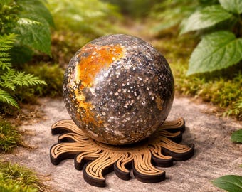 Ocean Jasper Sphere, 1lb, 69mm, Wooden Sphere Stand Included