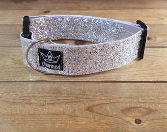 14"-28" Dazzle Dogs Dog Collar 2" Width, Large, Medium, XL, Very Little Shedding, Glitter Collar, Satin Lined, Sparkle, Silver