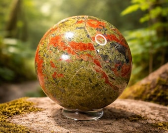 Unakite Sphere, 1lb 7oz, 70mm, Sphere Stand Included