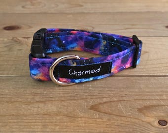 PETITE 9"-16" Dog Collar 1" Width, Pet Collar, Small, Fun Dog Collar, Galaxy Dog Collar, Stars, Nebula, Buckle Dog Collar