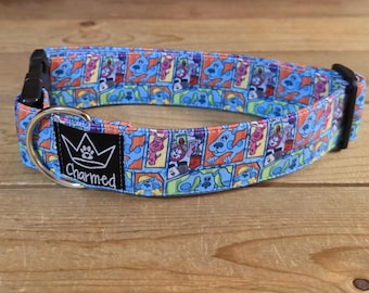 13"-26" Dog Collar 1.5" Width, Medium, Large, Big Dog Collar, Blues, Clues, Puppy, Cartoon Collar