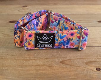 PETITE 12"-19" Martingale Collar 1.5" Width, Pet Collar, Medium, Small, Fun Dog Collar, Flower Martingale, Floral, Summer Martingale Collar