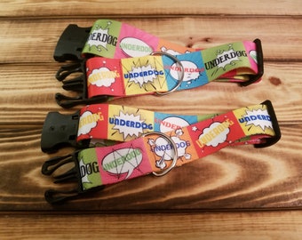 2" & 1.5" Width UNDERDOG Collar or Martingale, Unisex Collar, Hero, Super, Underdog, Special, Underdog Collar