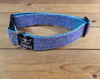 13"-26" Dazzle Dogs Dog Collar 1.5" Width, Large, Medium, XL, Very Little Shedding, Glitter Collar, Satin Lined, Sparkle, Turquoise