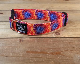 13"-26" Dog Collar 1.5" Width, Pet Collar, Medium, Large, XL,Tie Dye, Summer Fun, Vibrant, Hippie Hound