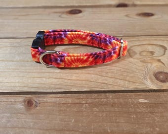 9"-12" Dog Collar 1/2" Width, Pet Collar, Tiny, XS, Small Cat or Dog Collar, Tie Dye, Summer Fun, Vibrant, Hippie Hound