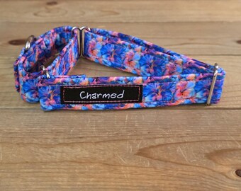 12"-22" Hibiscus Martingale Collar 1" Width, Pet Collar, Medium, Large, XL, Flowers, Summer, Floral Dog Collar, Martingale Collar, Hibiscus