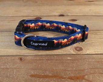 11"-22" Dog Collar 1" Width, Pet Collar, Medium, Small, Large, Big Dog Collar, Landscape Collar, Mountains