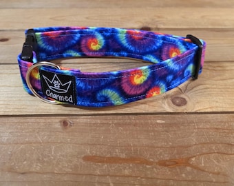 13"-26" Dog Collar 1.5" Width, Pet Collar, Medium, Large, XL,Tie Dye, Summer Fun, Vibrant, Hippie Hound