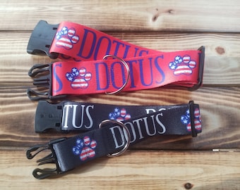 2", 1.5", 1" or 3/4" Width DOTUS Dog Collar, Designer Collar, Red or Black Dog Collar, USA, Champ, Major Biden