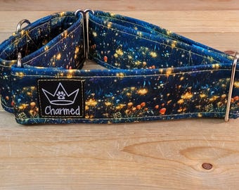 14"-28" Martingale Collar 2" Width, Pet Collar, Medium, Large, XL, Fun Dog Collar, Fireflies, Lightening Bugs, Summer Martingale