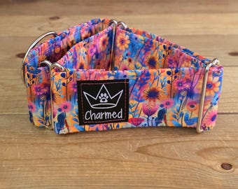 PETITE 13"-20" Martingale Collar 2" Width, Pet Collar, Medium, Small, Fun Dog Collar, Floral Martingale, Daisy Collar, Summer Mart