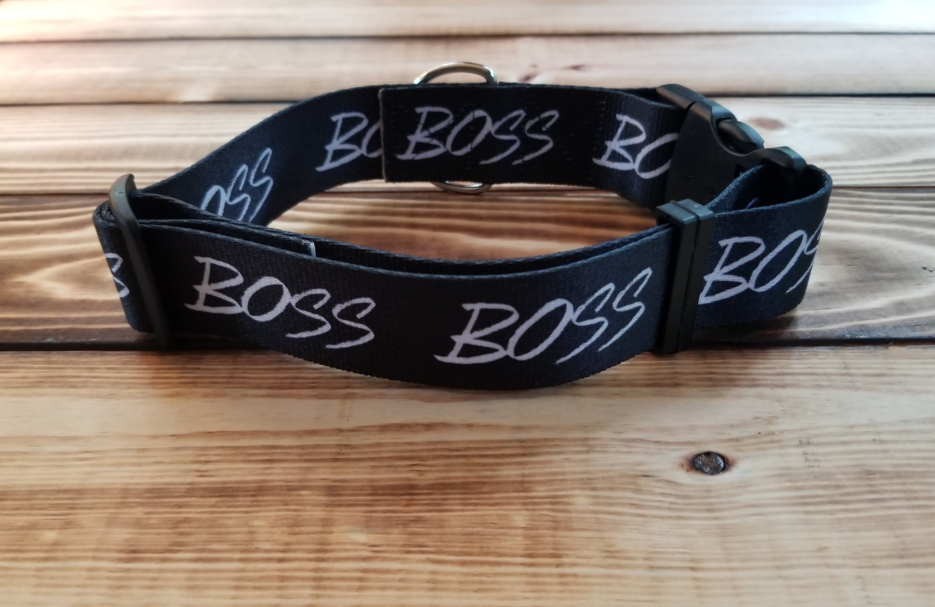 1428 BOSS Dog Collar 1.5 Width, Black Dog Collar, Boss, The Boss