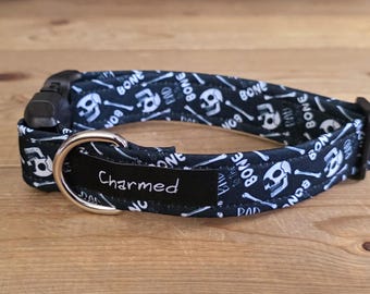 11"-22" Dog Collar 1" Width, Pet Collar, Small, Medium, Large Collar, Summer Collar, Skulls Dog Collar, Bad To The Bone, Buckle Collar