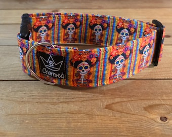 14"-28" Dog Collar 2" Width, Pet Collar, Medium, Large, XL, Fun Dog Collar, Sugar Skull Dog Collar, Frida Collar, Side Release Buckle