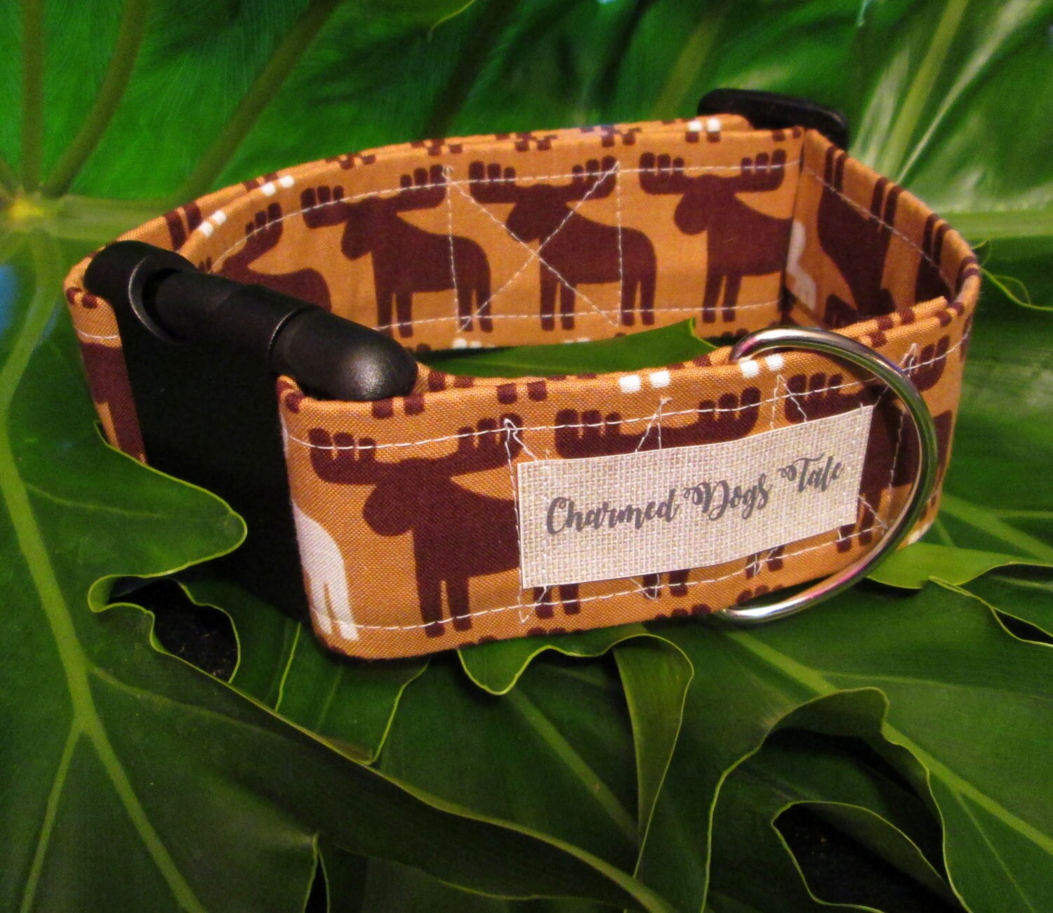 1424 Maine Moose Dog Collar 2 Width, Handmade Dog Collar, Large Dog