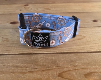 PETITE 11"-18" Dog Collar 1.5" Width, Pet Collar, Small, Sailor Dog Collar, Ocean Collar, Buckle Dog Collar, Summer Collar, Nautical