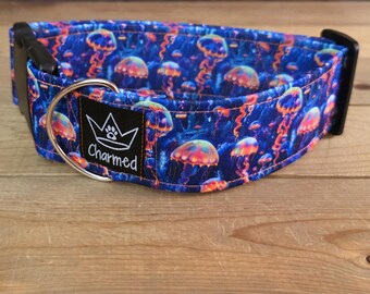 14"-28" Dog Collar 2" Width, Pet Collar, Medium, Large Dog Collar, XL, Bright Dog Collar, Summer, Jellyfish Dog Collar, Ocean, Neon