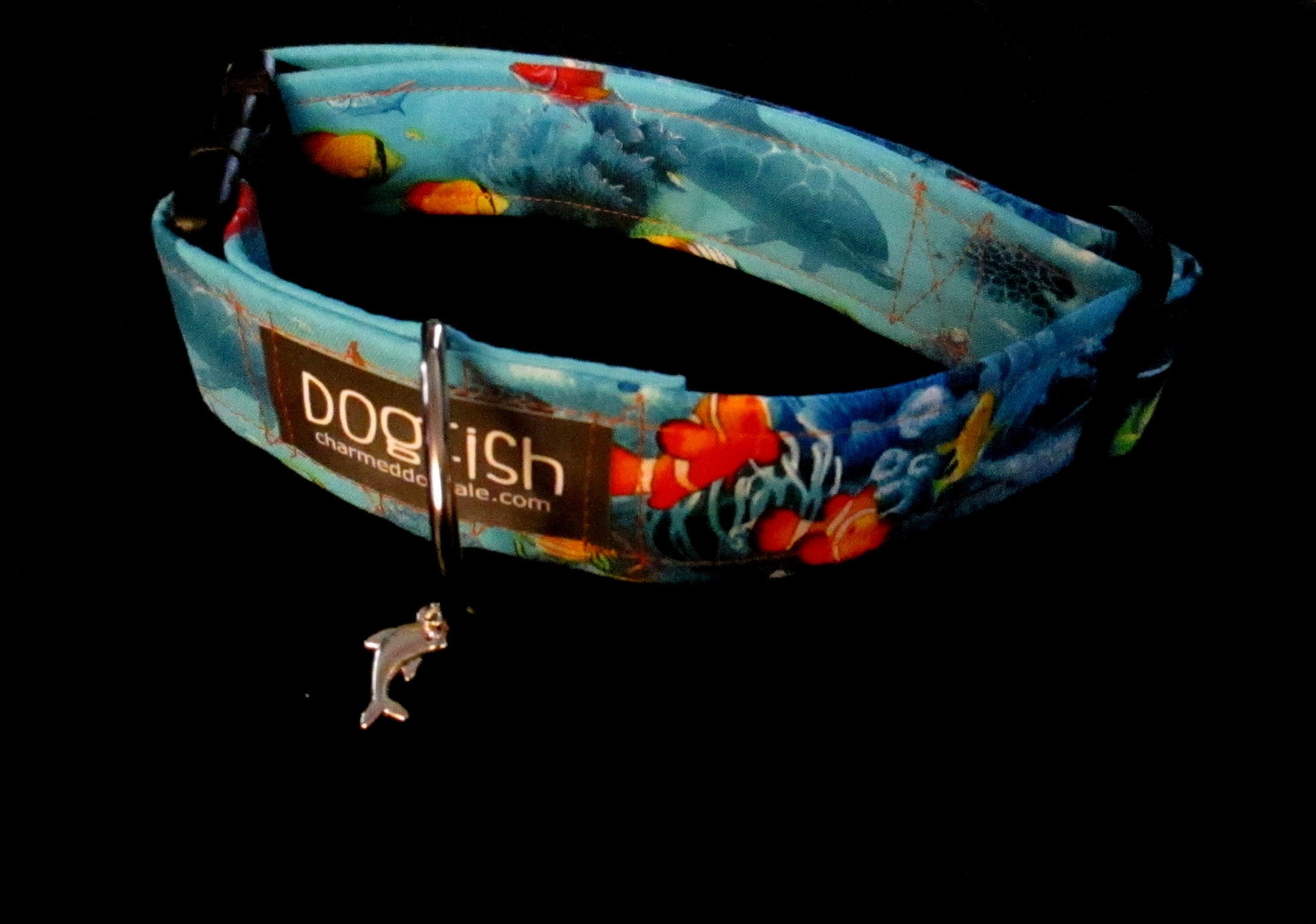 1426 Dogfish Pet Collar 1.5 width, Fun Pet Collar, Fabric Collar, Pet