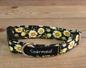 9"-18" Dog Collar 3/4" Width, Pet Collar, Medium, Small, Little Dog Collar, Flowers, Floral Dog Collar, Sunflower Dog Collar, Buckle Collar