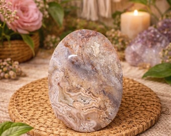 Mexican Lace Agate Palm Stone, 4.35oz. Beautiful Palm Stone, Home Decor, Reiki, Healing, Approx. 3"×2"