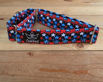14"-27" Martingale Collar 1.5" Width, Pet Collar, Medium, Large, XL Dog Collar, 4th of July, Patriotic, Red White & Blue, Martingale Collar