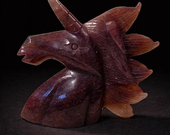 Strawberry Quartz Unicorn Carving, 1lb 3oz, Beautiful Large Carving