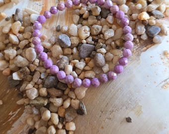 6mm Faceted Kunzite Crystal Bracelet, 7" Elastic, Handmade