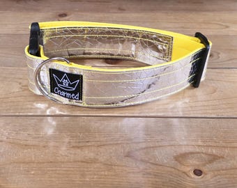 14"-28" Metallic Dog Collar 1.5" Width, Medium, Small, Large, XL, Colorful, Silver, Waterproof Ottertex Lined, Pink