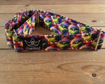 14"-27" Christmas Martingale Collar 1.5" Width, Pet Collar, Medium, Large Dog Collar, Holiday Collar, Side Release Buckle, Santa, Lights