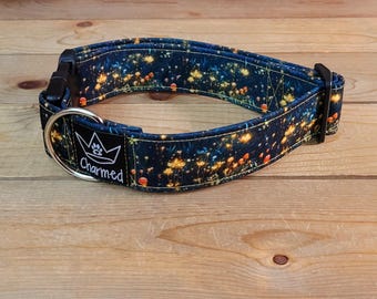 13"-26" Dog Collar 1.5" Width, Pet Collar, Medium, Large, XL, Fun Dog Collar, Fireflies, Lightening Bugs, Summer Buckle Collar
