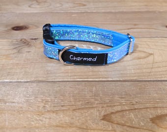 9"-18" Holographic Dog Collar 3/4" Width, Medium, Small, Colorful, Waterproof Ottertex Lined, Teal