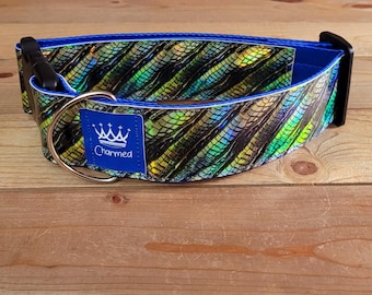 14"-28" Holographic Dragon Scales Collar 2" Width, Pet Collar, Large, Medium, XL, Holographic Vinyl, Satin Lining