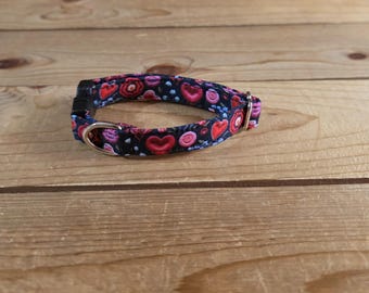6"-12" Valentine's Day Collar 1/2" Width, Kitten, Small, Cat Collar, XS, Holiday Collar, Love, Hearts, Woof You