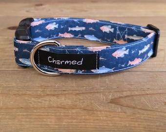 11"-22" Dog Collar 1" Width, Pet Collar, Small, Medium, Large Collar, Summer Collar, Fish, Salmon Fishing, Sport Fishing, Outdoor Dog