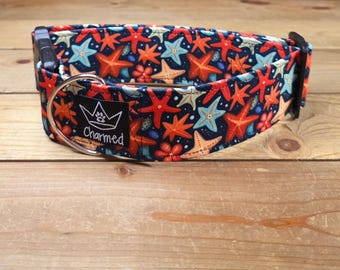14"-28" Dog Collar 2" Width, Pet Collar, Medium, Large, XL Dog Collar, Ocean Dog Collar, Starfish, Summer