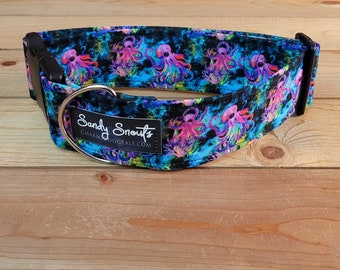 14"-28" Sandy Snouts Dog Collar 2" Width, Pet Accessory, Pet Collar, Medium, Large, XL, 2 Inch, Ocean, Beach, Summer, Fish Collar