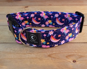 14"-28" Moon Dog Collar 2" Width, Pet Accessory, Pet Collar, Medium, Large, XL, Moon Dog Collar, Big Dog Collar, Celestial Dog Collar