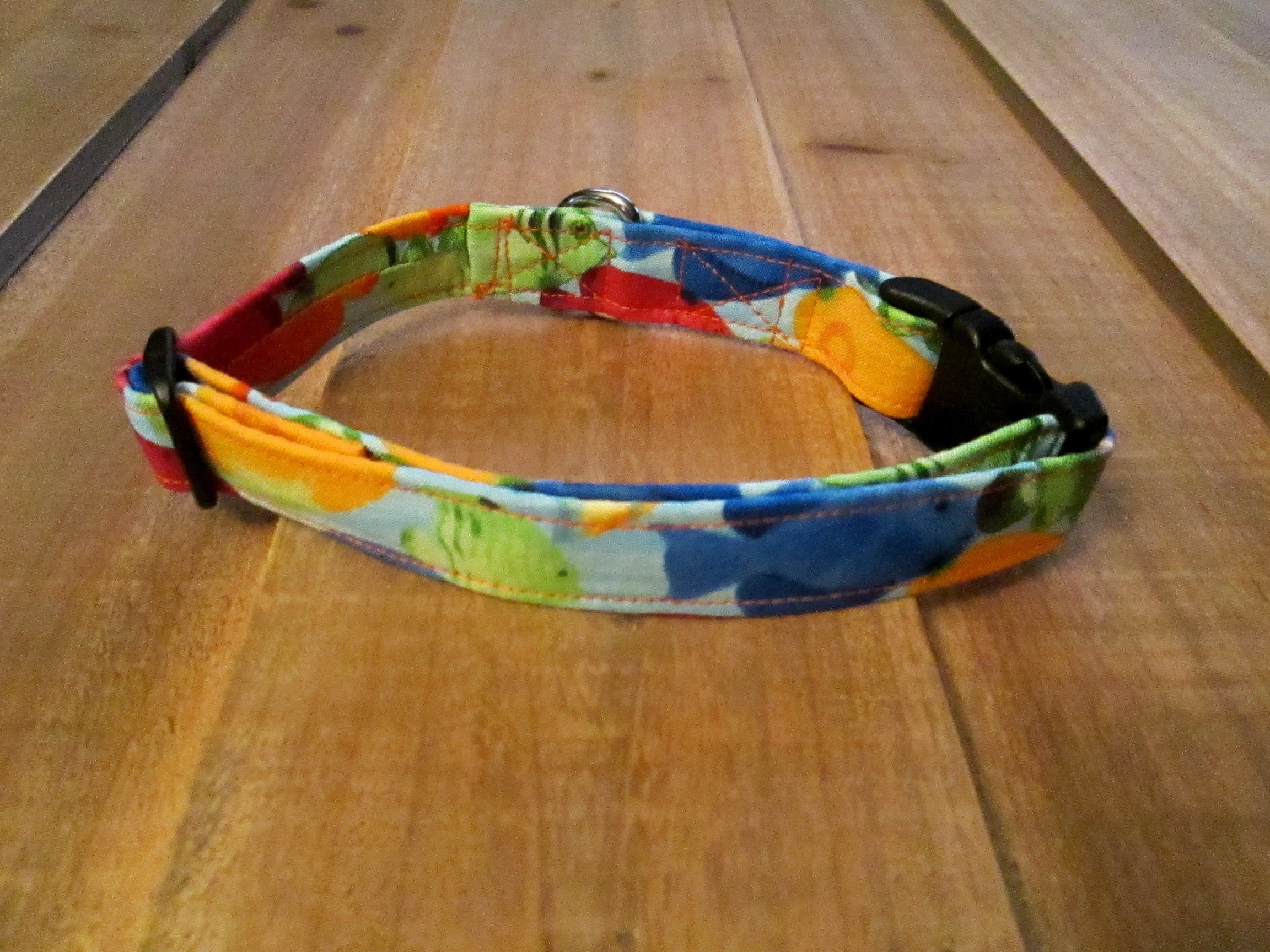 1120 Bow Wow Dog Luau Collar 3/4 width, Hawaiian Pet Collar, Fabric