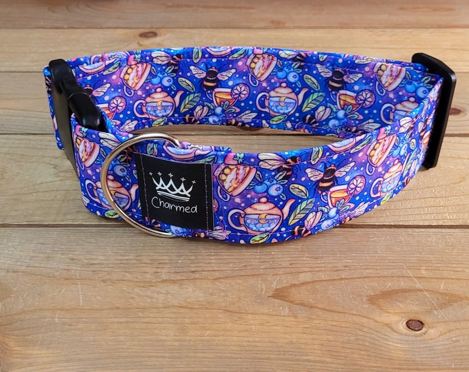 Featured listing image: 14"-28" Bee's & Tea's Dog Collar 2" Width, Pet Collar, Medium, Large, XL, Big Dog Collar, Boho Dog Collar, Nature, Wilderness Walk