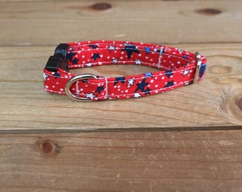 6"-12" Dog Collar 1/2" Width, Pet Collar, Small Dog Collar, XS, Cat Collar, 4th of July, Patriotic, Red White & Blue Collar, Holiday Collar