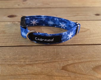 9"-18" Winter Dog Collar 3/4" Width, Pet Collar, XS, Small, Medium, Dog Collar, Winter Dog, Seasonal Buckle Collar, Snowflake