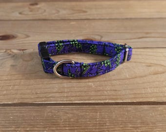 6"-12" Dog Collar 1/2" Width, Pet Collar, XS, Small, Cat, Dog Collar, Colorful, Lightening Bolt, Checkers, Purple