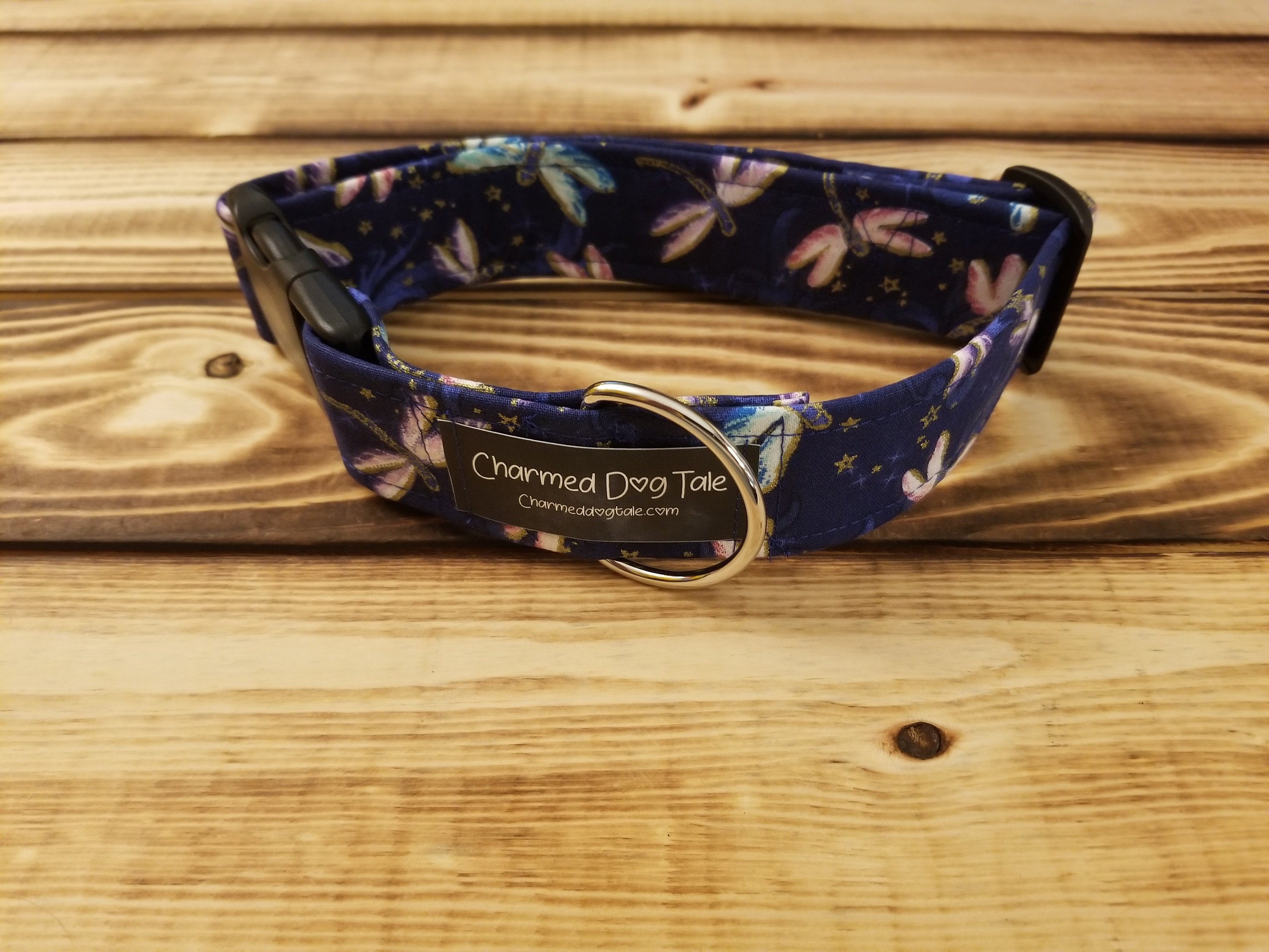 1426 Dragonfly Dog Collar 1.5 Width, Fabric Collar, Pet Collar, Small Dog, Medium, Large
